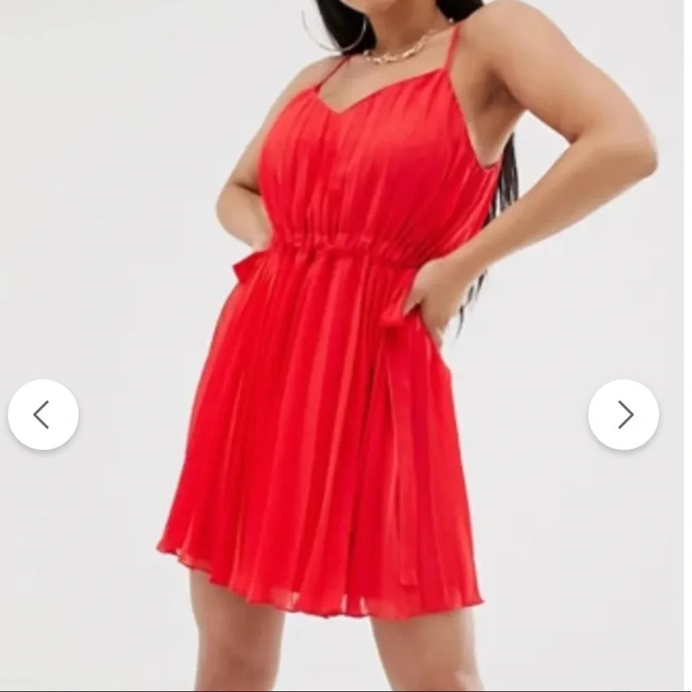ASOS Pleated Dress Red Mini Valentines Sexy Date Summer Wedding Guest Easter